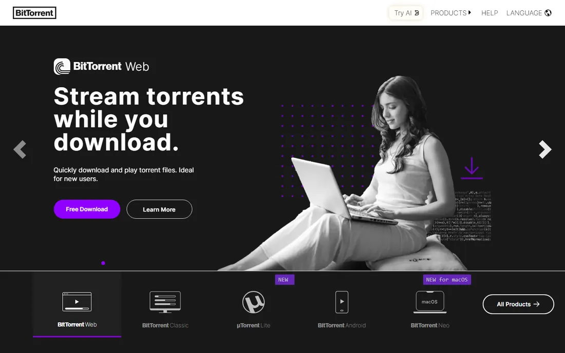 BitTorrent homepage
