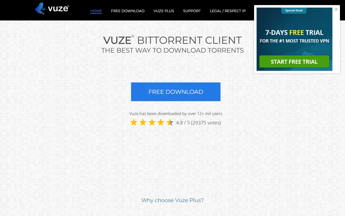 Vuze homepage