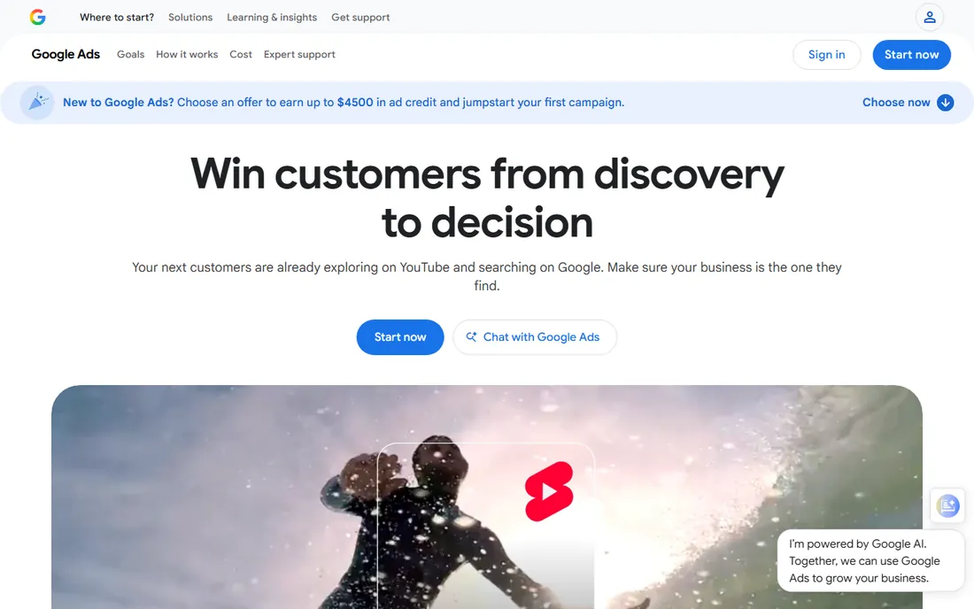 Google Ads homepage