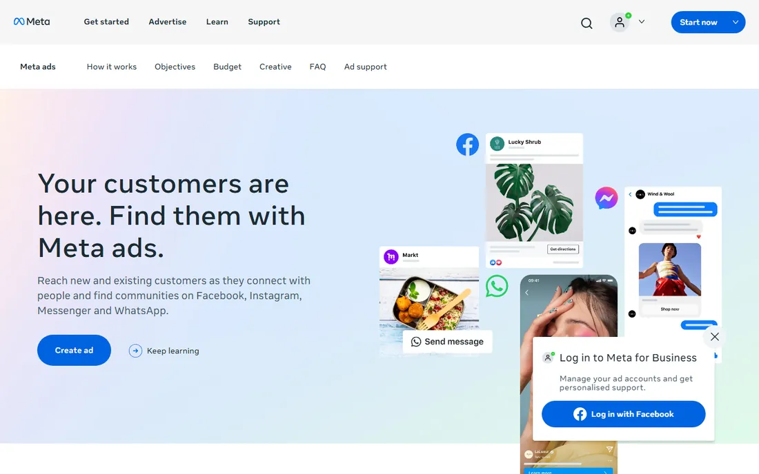 Meta Ads homepage