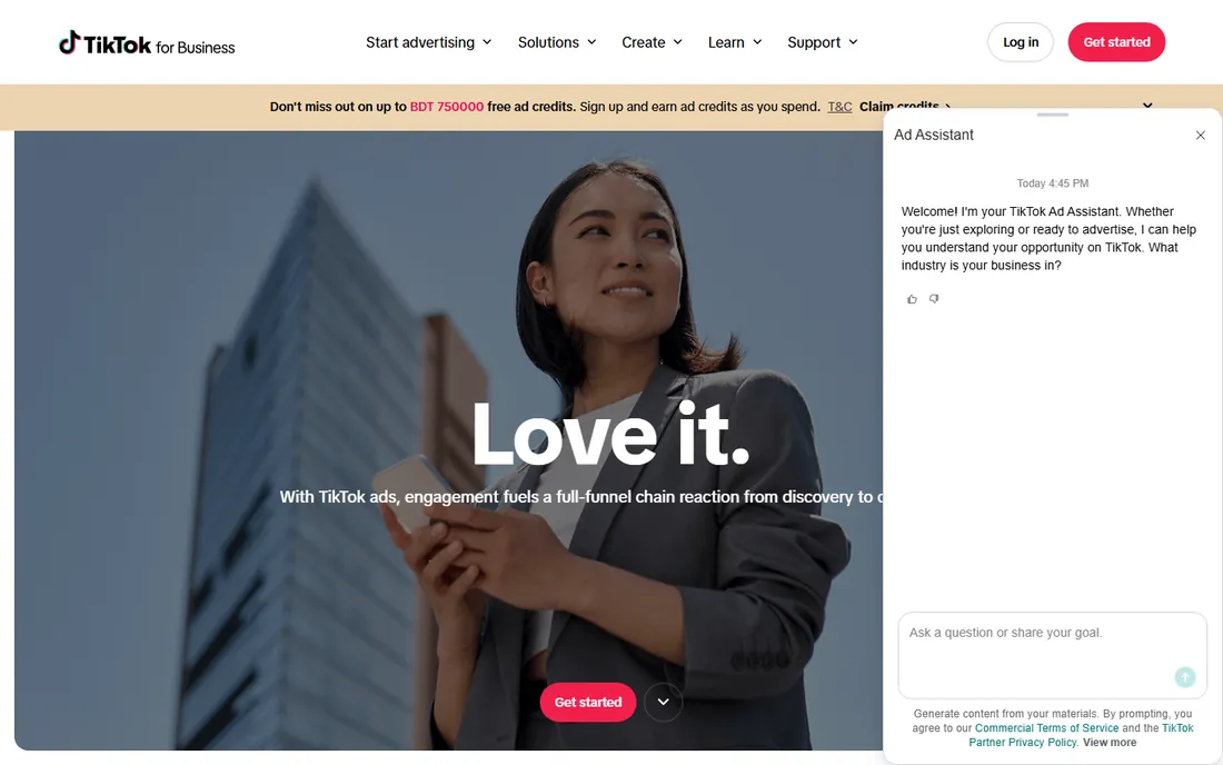 TikTok Ads homepage