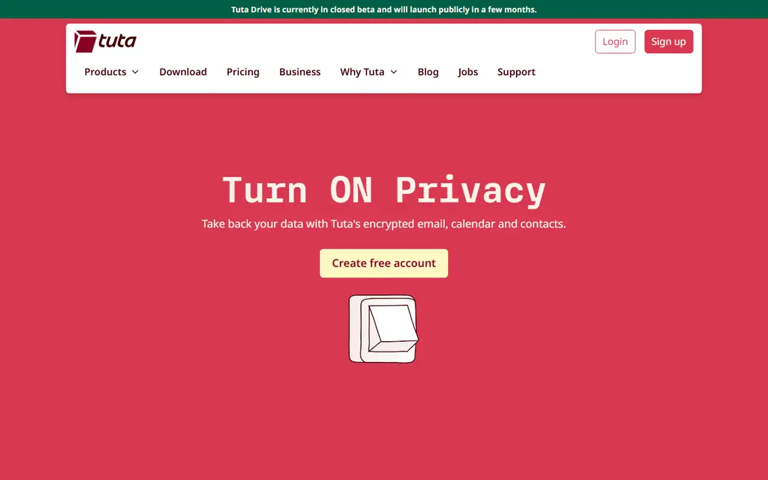 Tuta Mail homepage