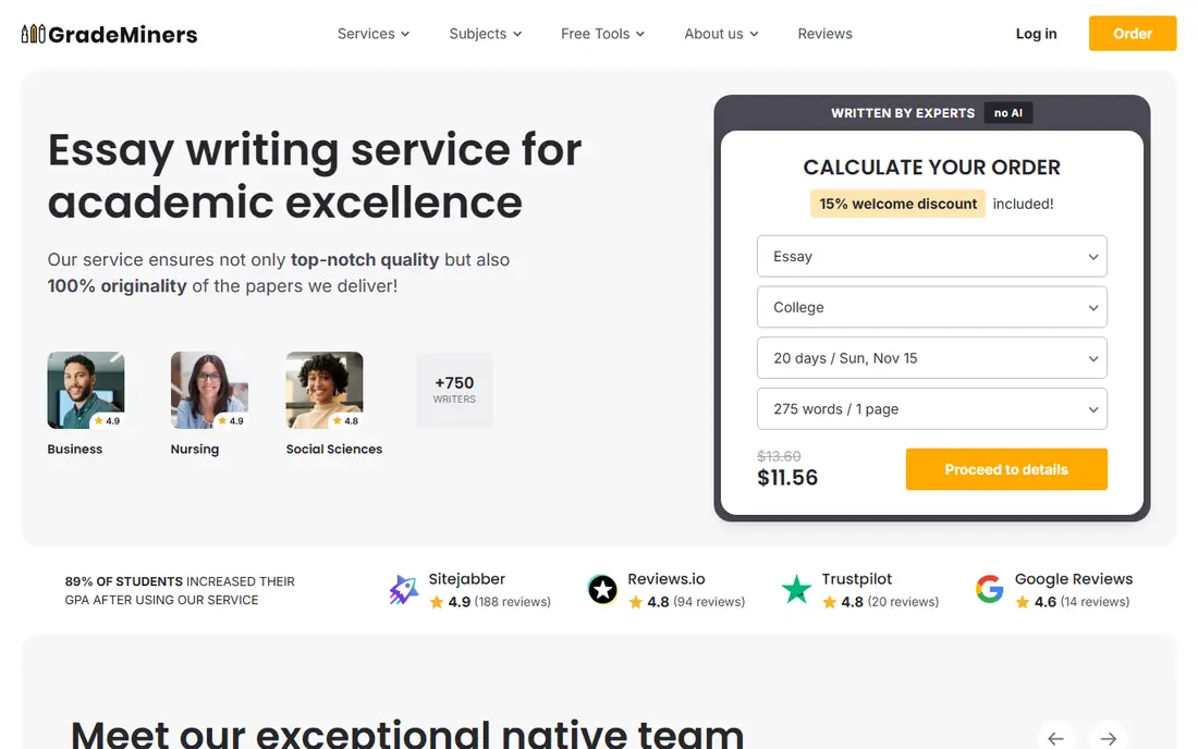 GradeMiners homepage