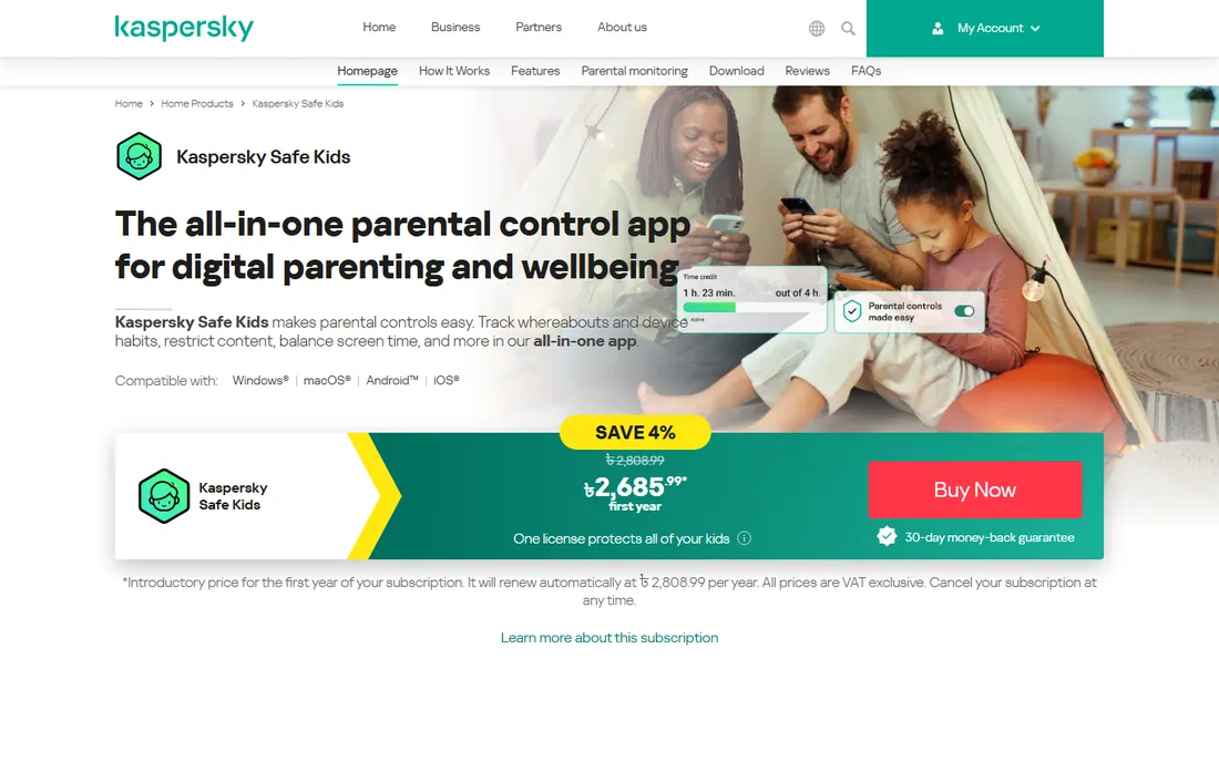 Kaspersky Safe Kids homepage