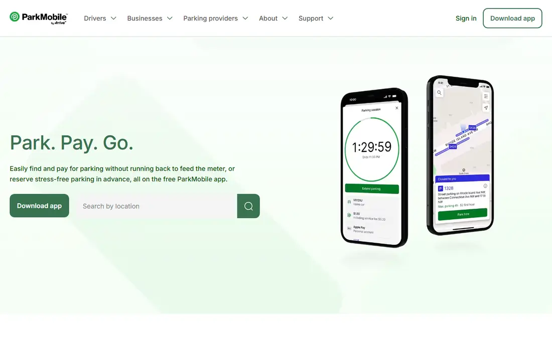 ParkMobile homepage