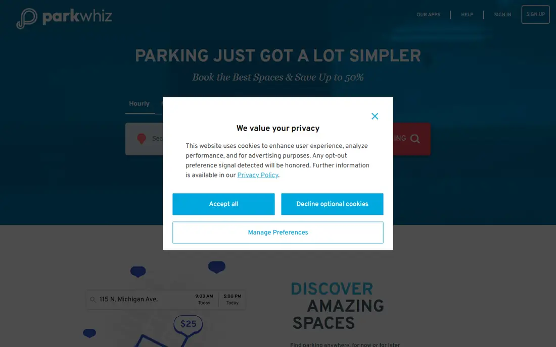ParkWhiz homepage