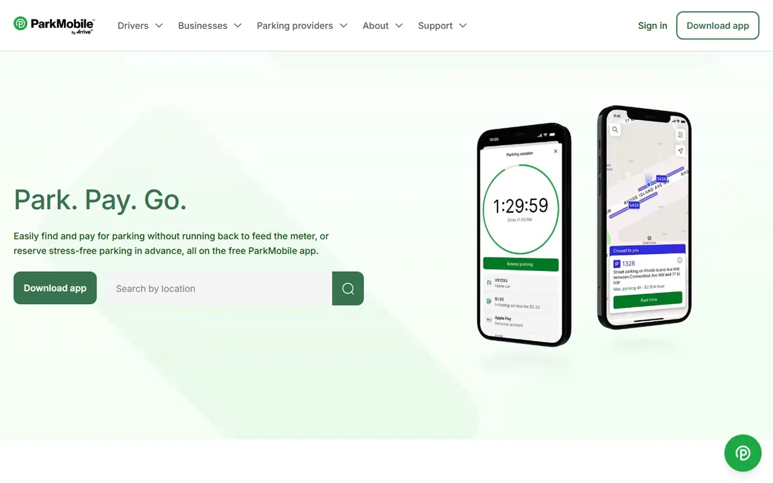ParkMobile homepage