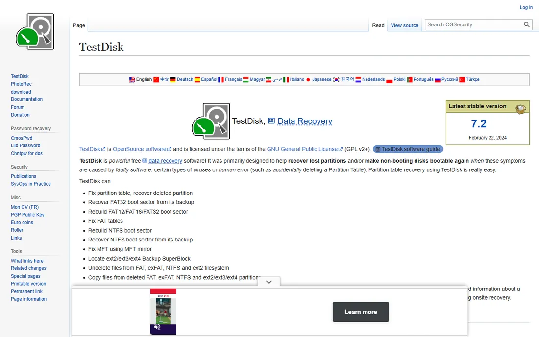 TestDisk homepage