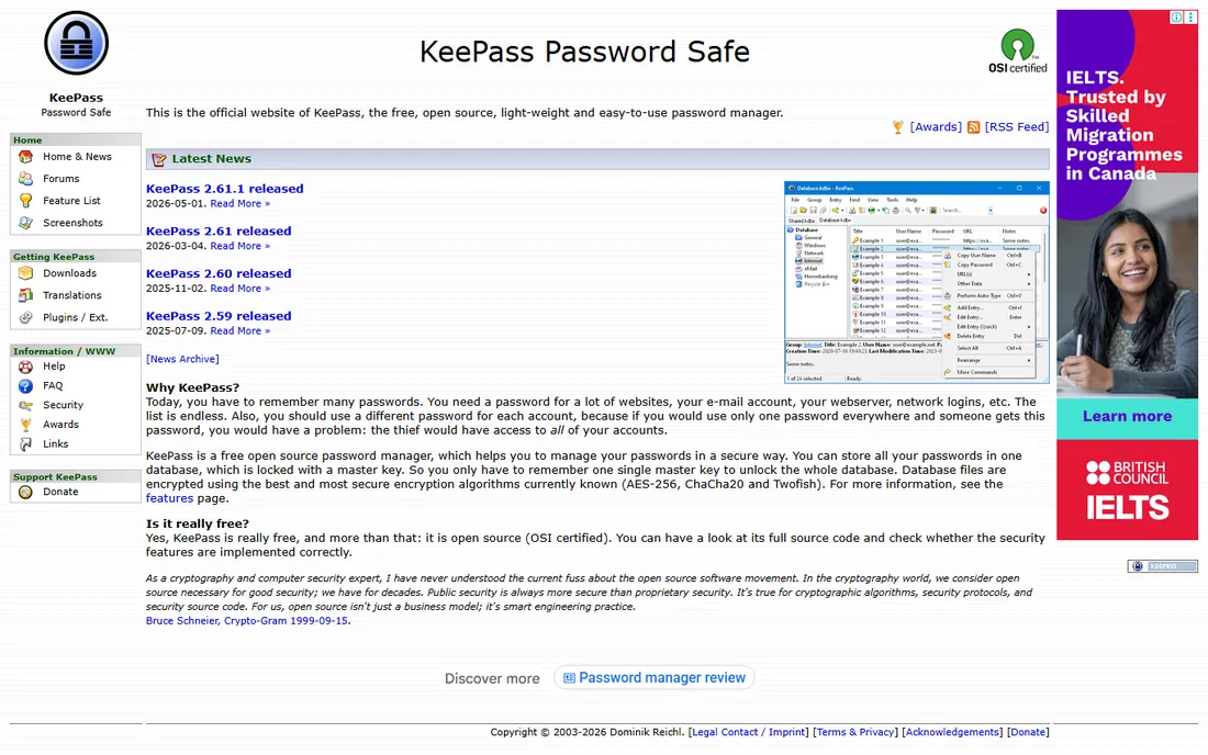 KeePass homepage