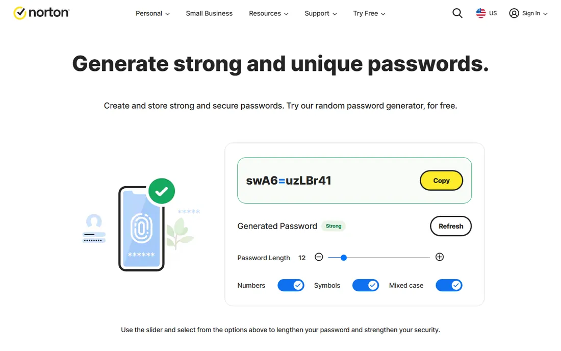 Norton Password Generator homepage