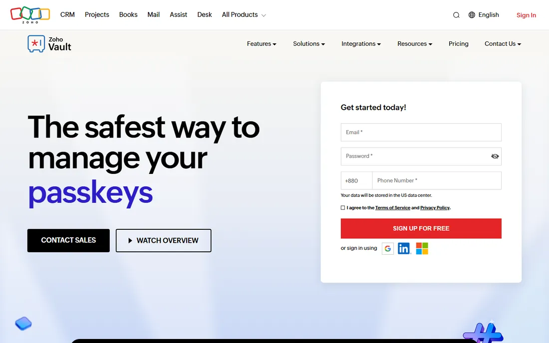 Zoho Vault homepage