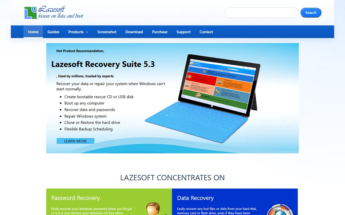 Lazesoft Recover My Password homepage