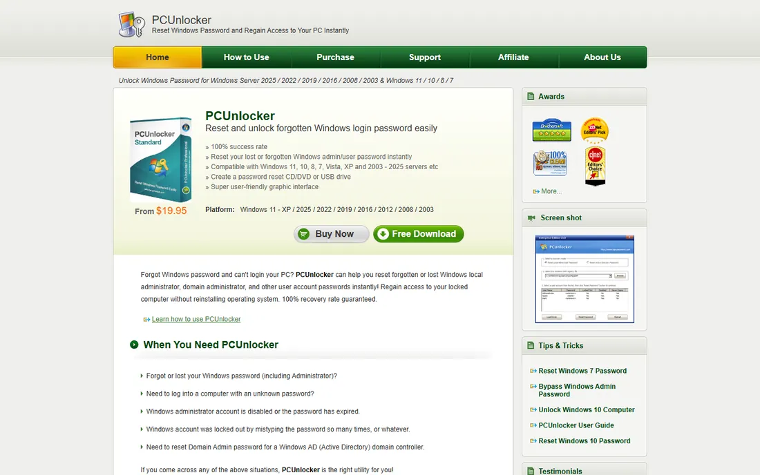 PCUnlocker homepage