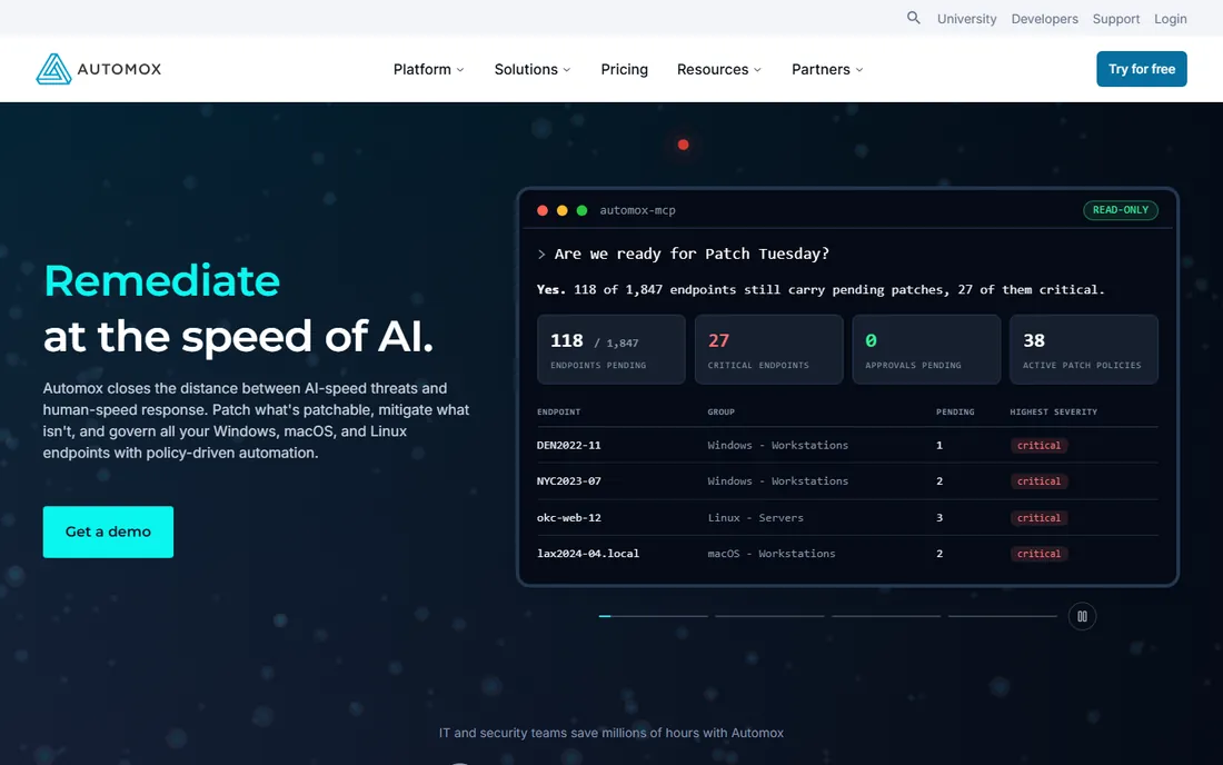 Automox homepage