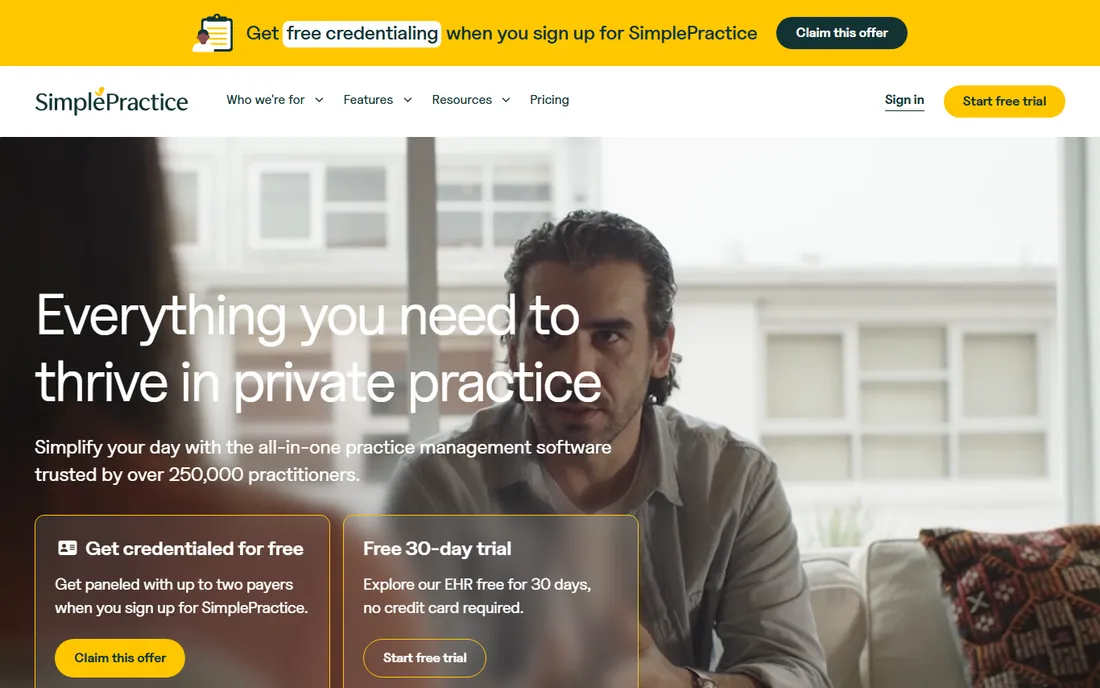 SimplePractice homepage