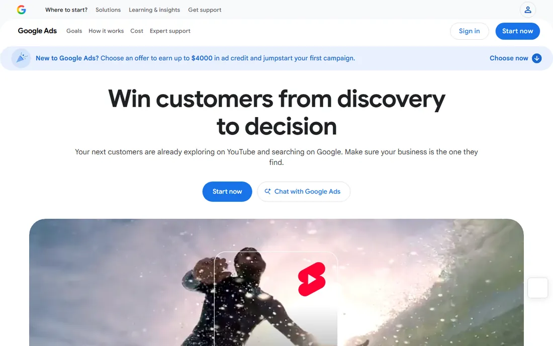 Google Ads homepage