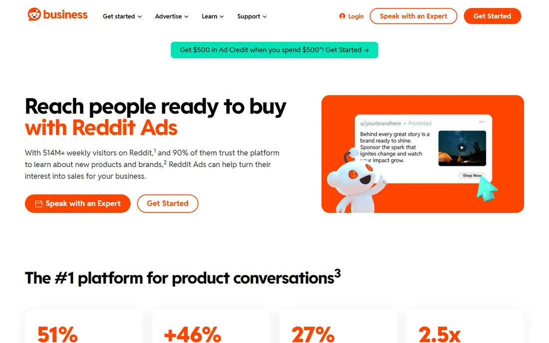 Reddit Ads homepage