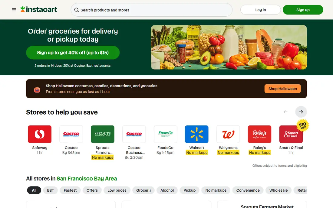Instacart homepage