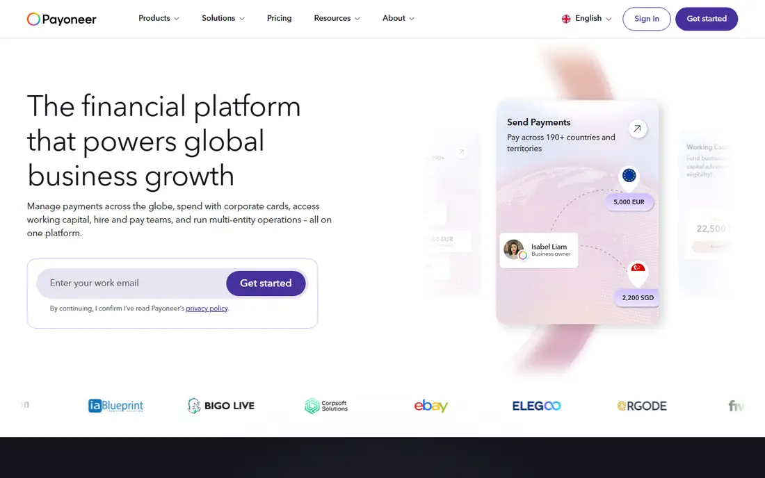 Payoneer homepage