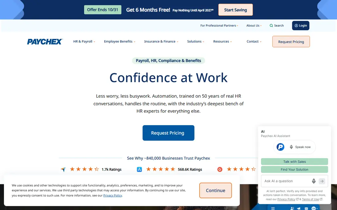 Paychex homepage