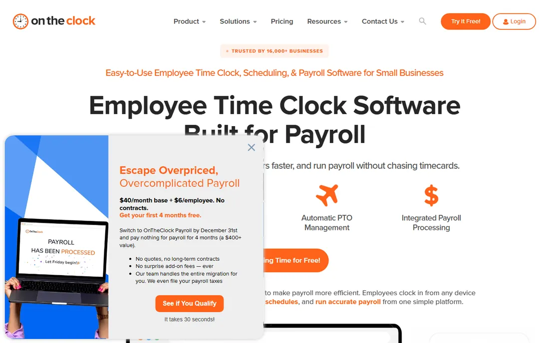 OnTheClock homepage
