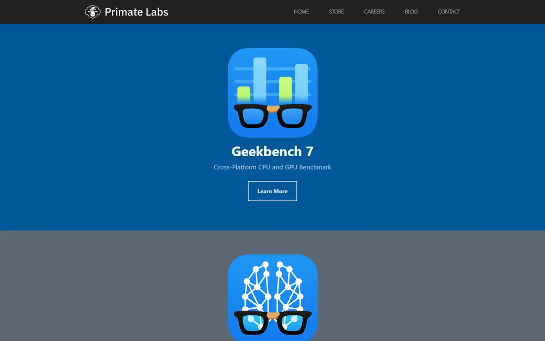 Geekbench homepage