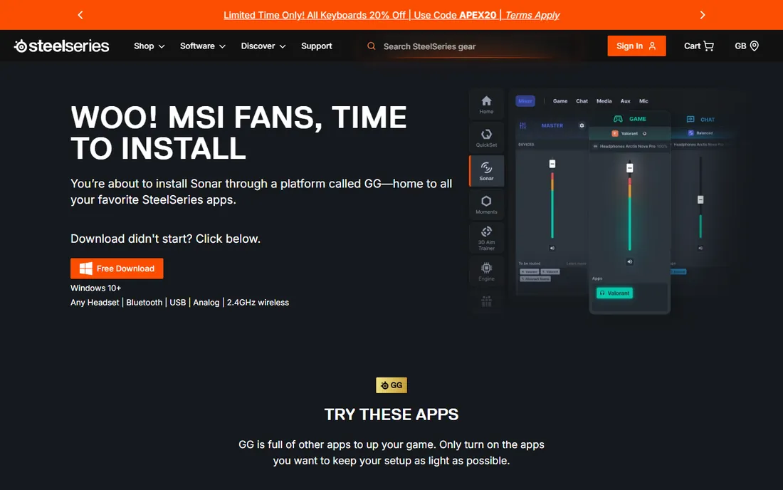 SteelSeries Moments homepage