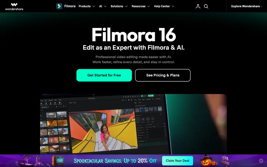 Filmora homepage