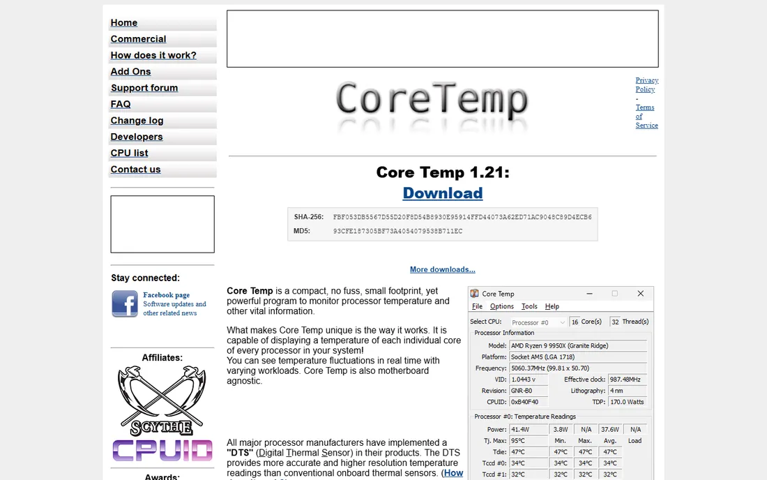 Core Temp homepage