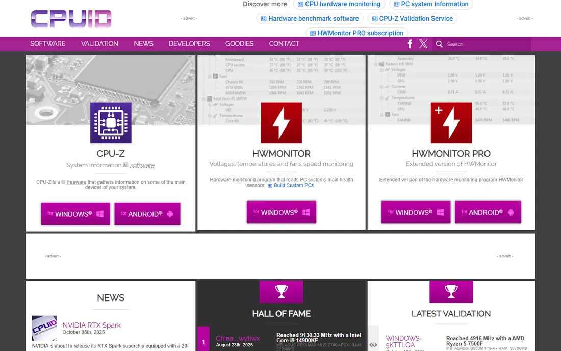 CPU-Z homepage