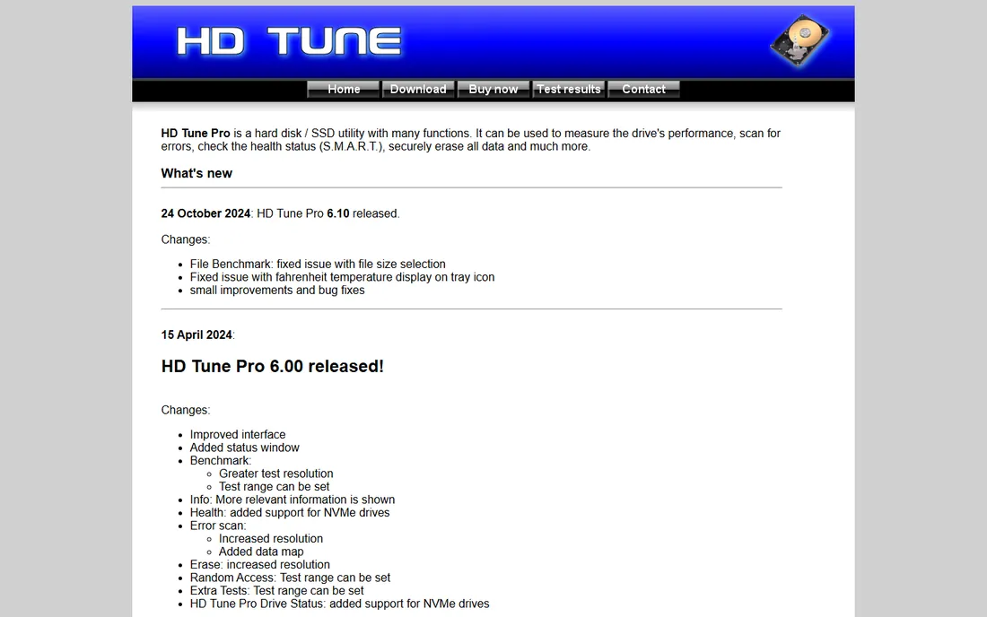 HD Tune homepage