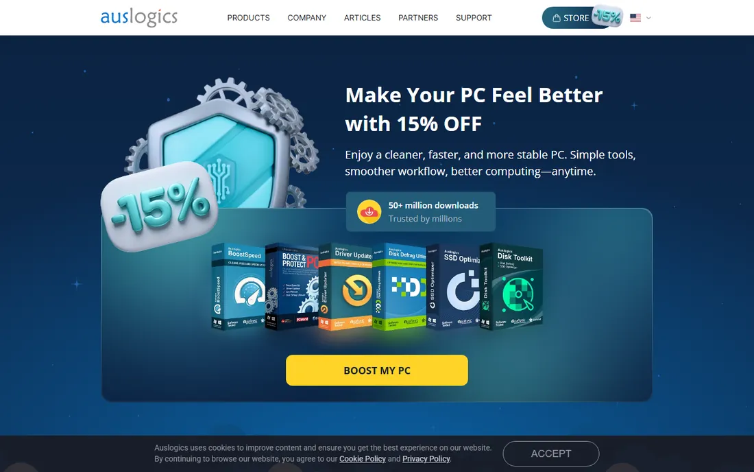 Auslogics BoostSpeed homepage