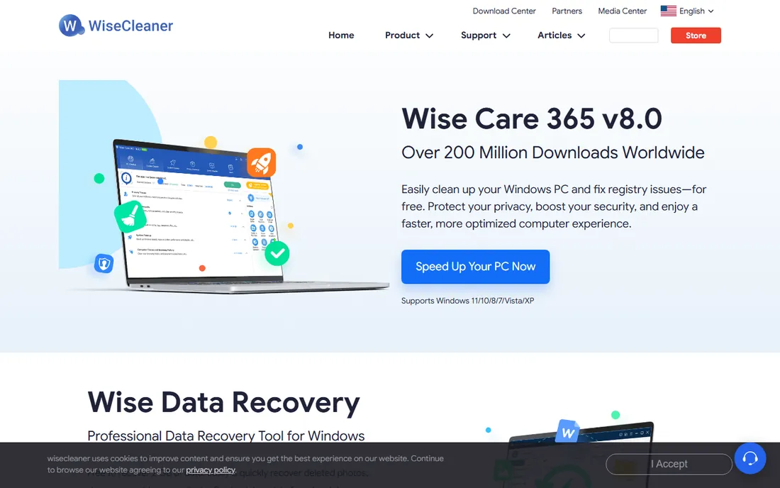 Wise Care 365 homepage