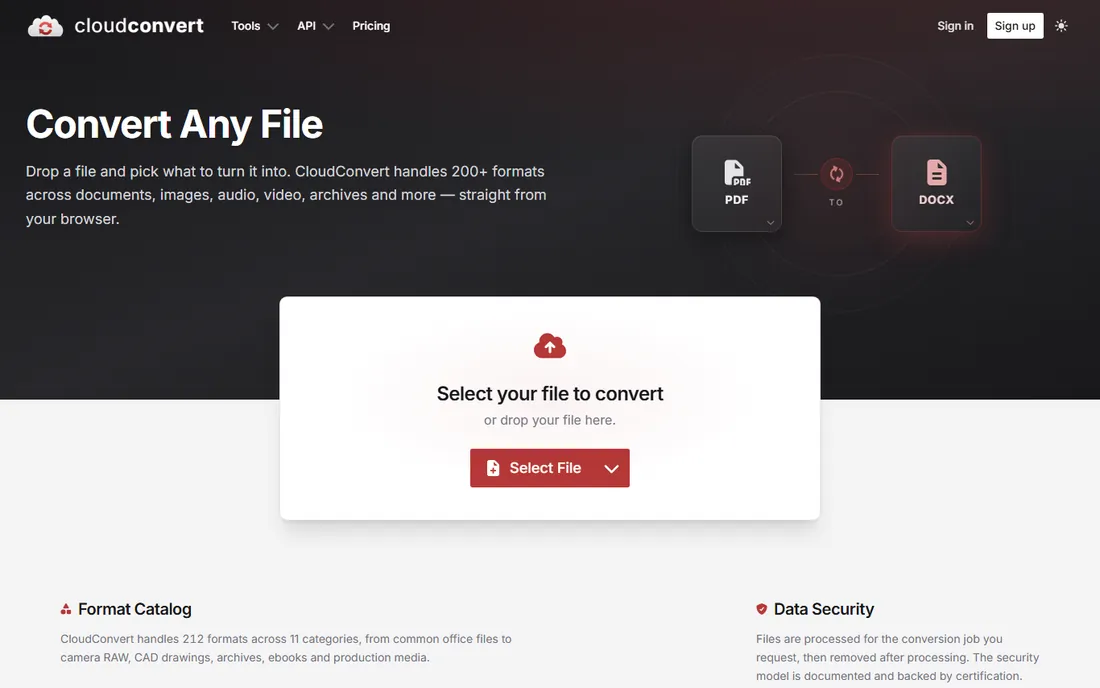 CloudConvert homepage