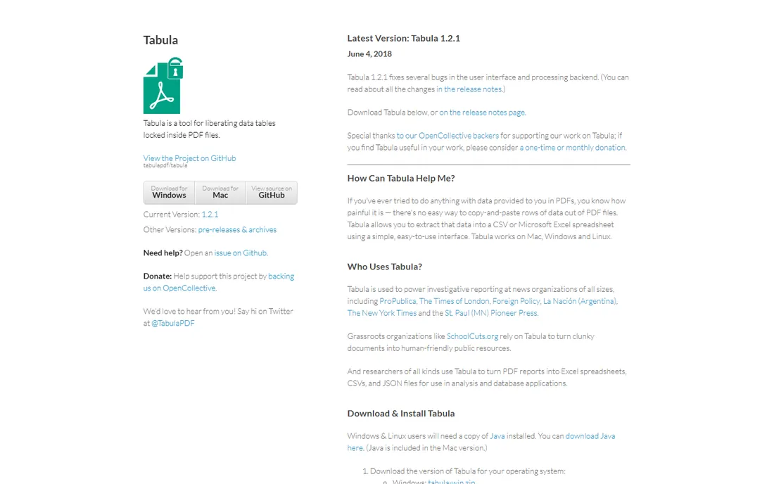 Tabula homepage