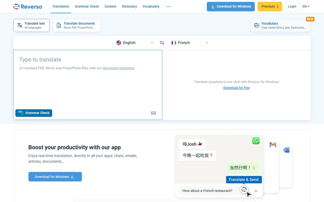 Reverso homepage