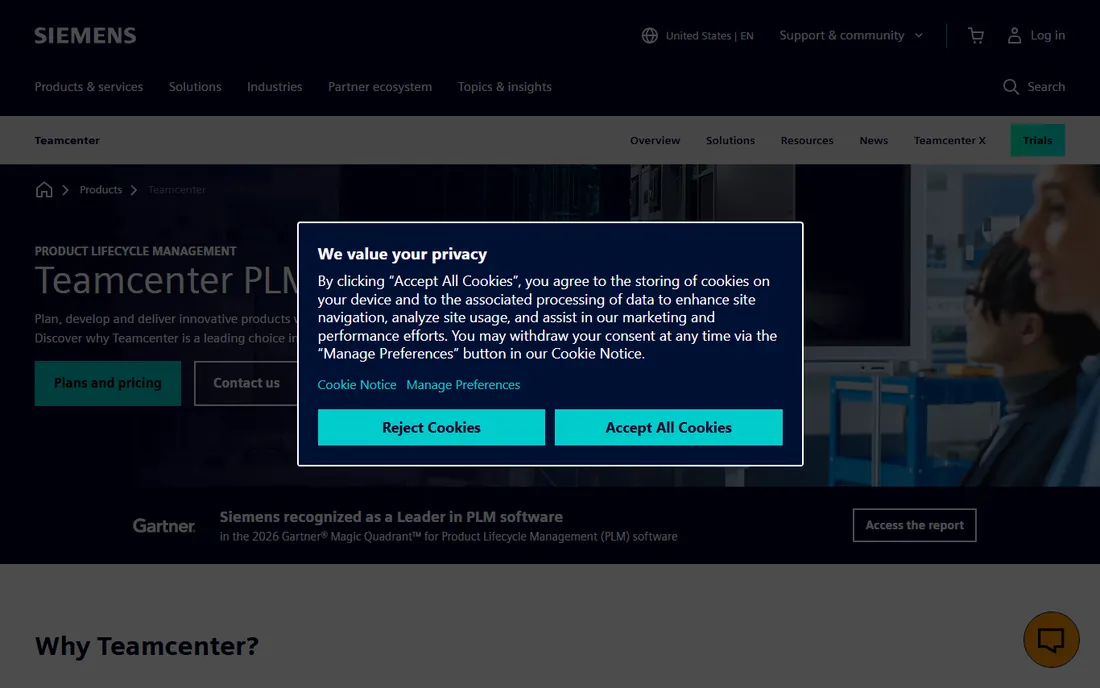 Siemens Teamcenter homepage