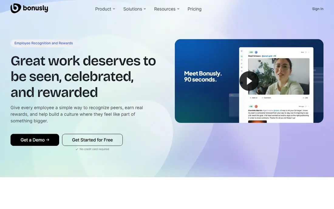 Bonusly homepage