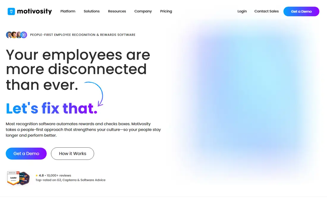 Motivosity homepage