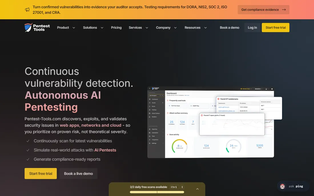 Pentest-Tools.com homepage