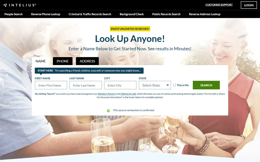 Intelius homepage