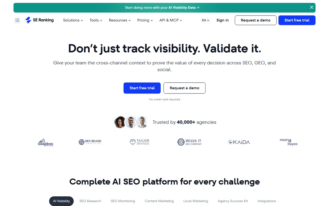 SE Ranking homepage