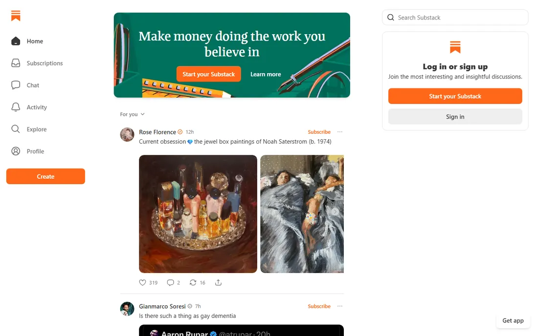 Substack homepage