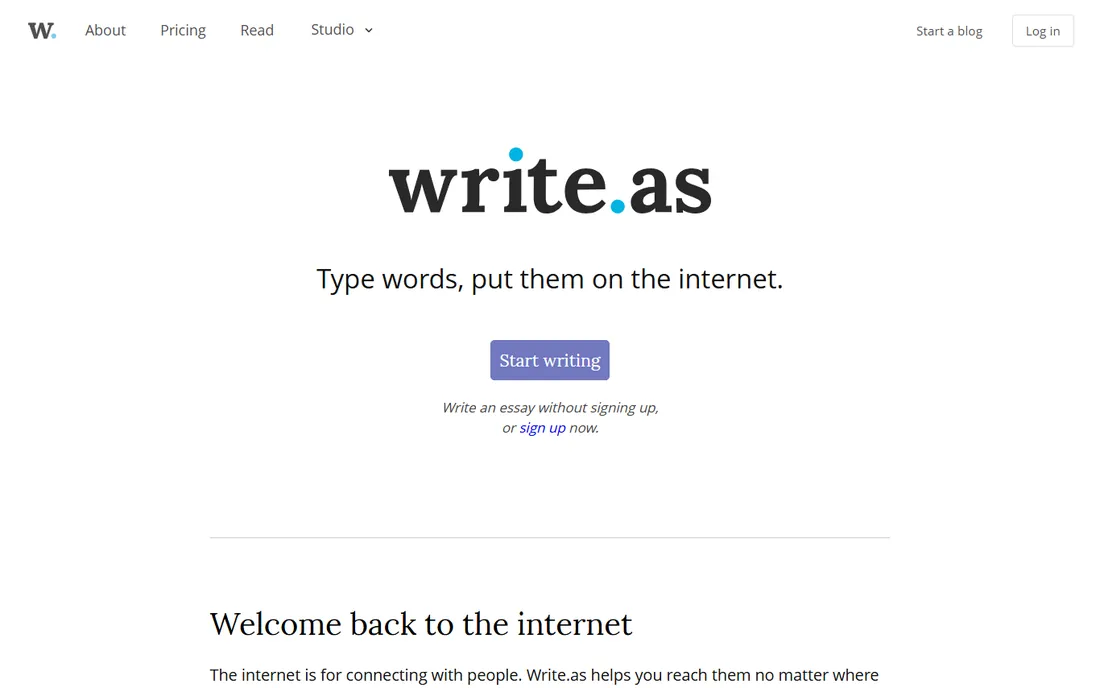 Write.as homepage