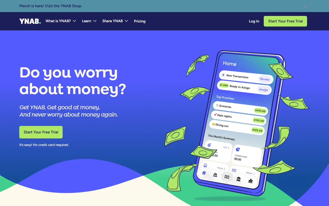 YNAB homepage