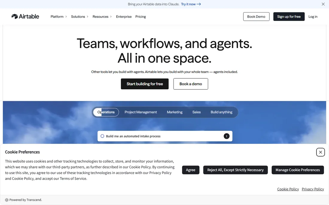 Airtable homepage