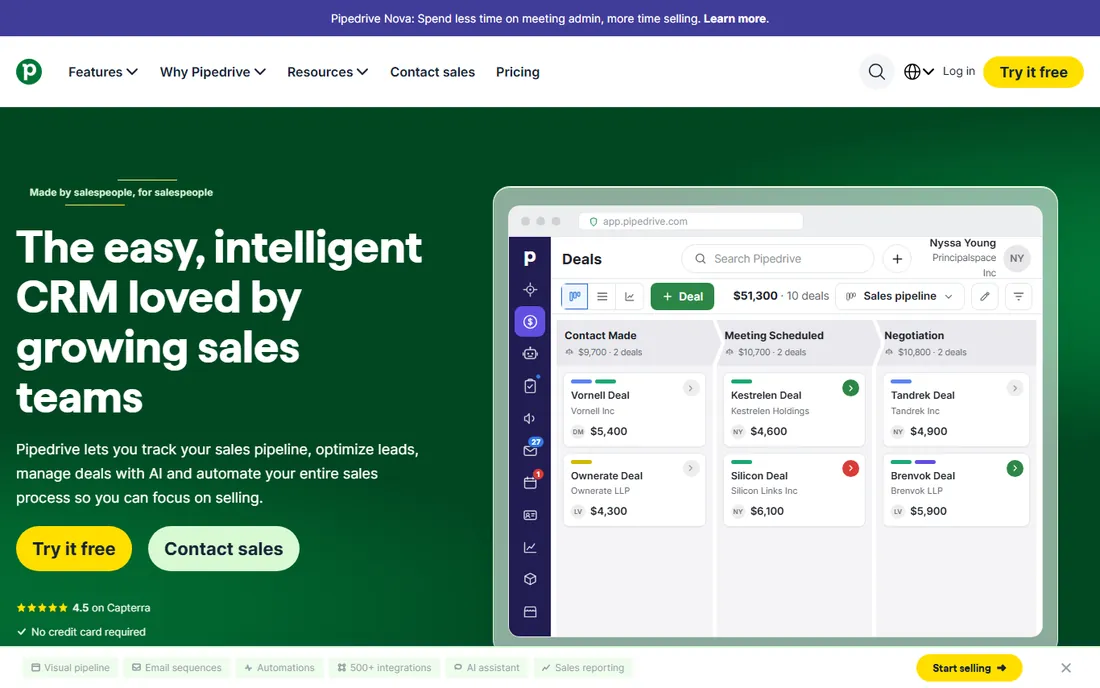 Pipedrive homepage