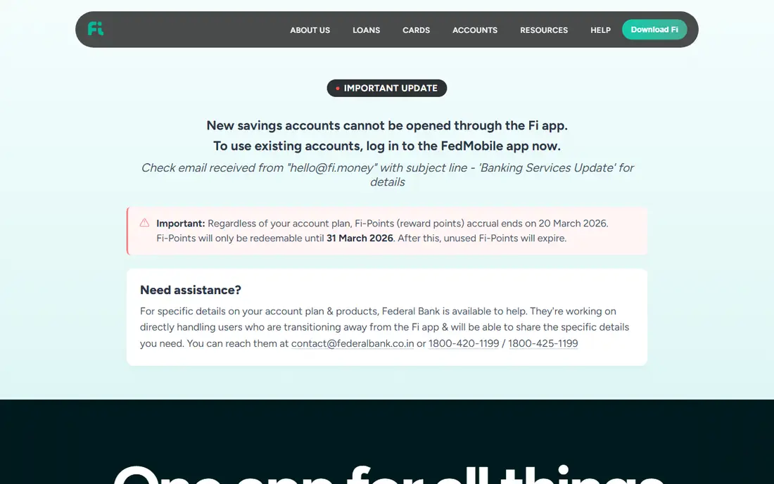 Fi Money homepage