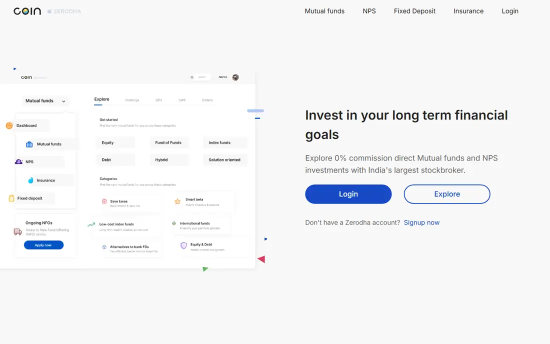Zerodha Coin homepage