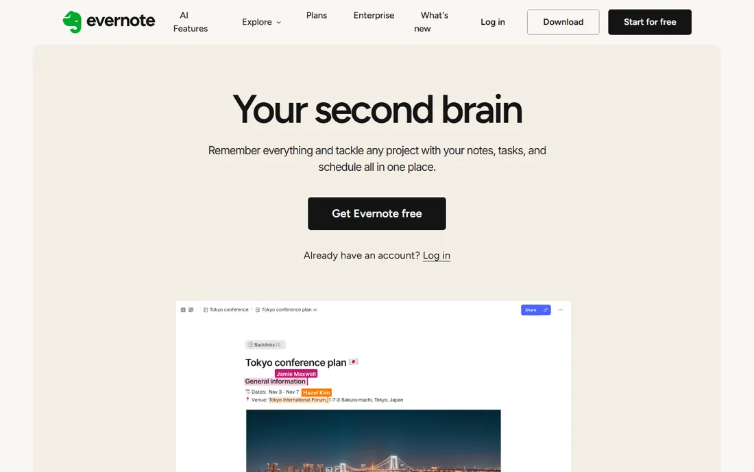 Evernote homepage